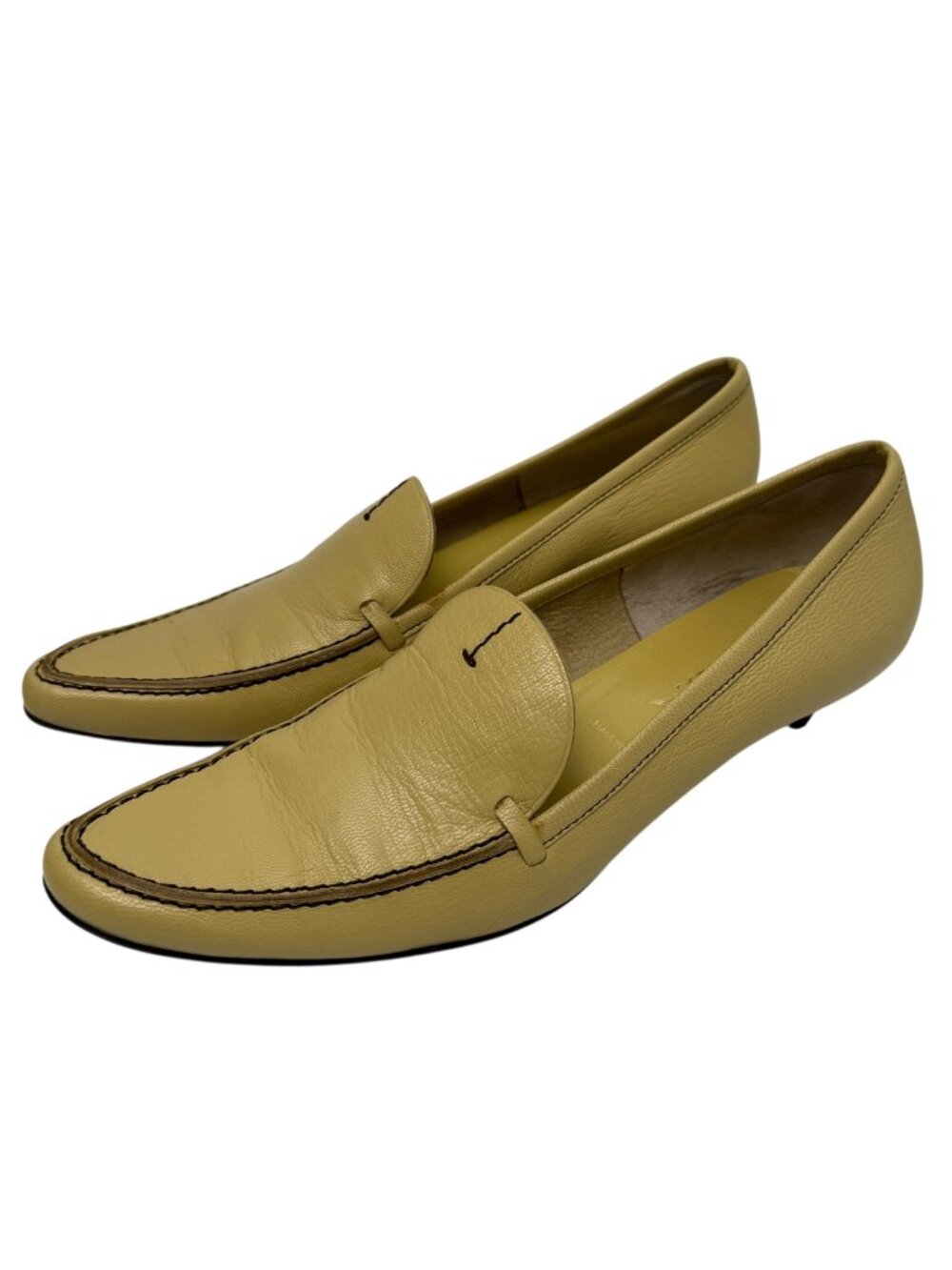 PRADA Authentic Leather Beige Kitten Heel Loafer, Size EU37.5 US 7.5 Shoes